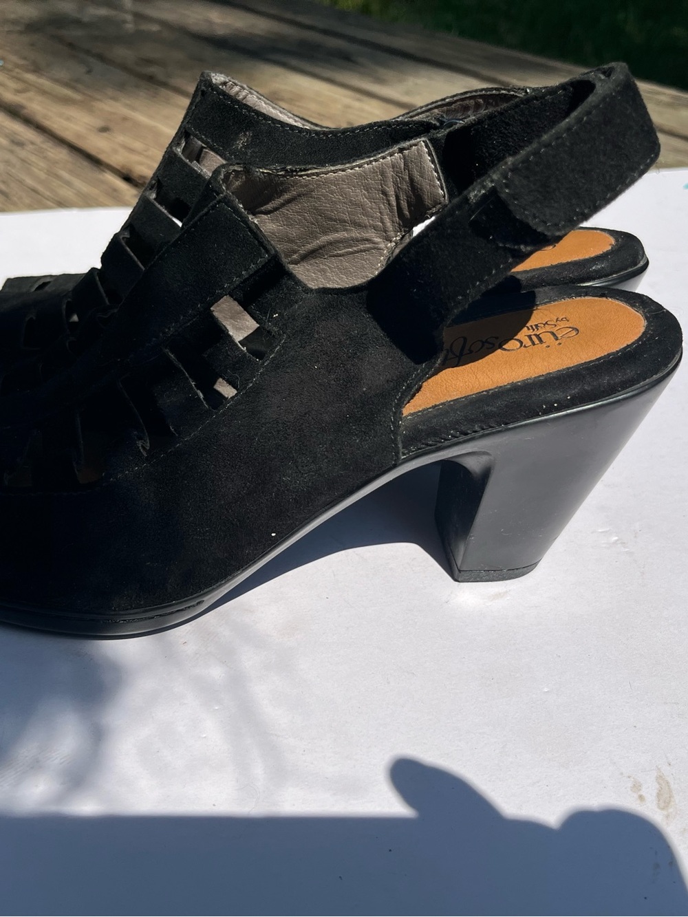 Euro soft by Sofft Vesta Women's Size 9.5 M Black Suede Slingback Sandals Heels - Picture 4 of 14